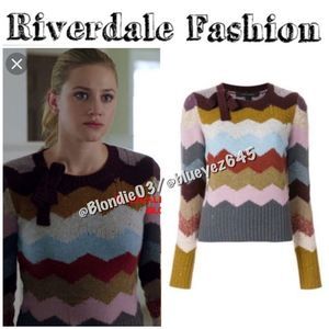 Marc Jacobs 100% cashmere distressed chevron Intarsia sweater top L